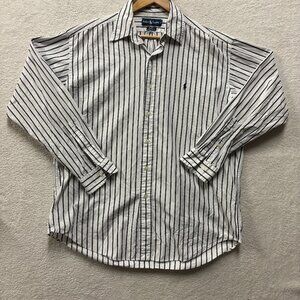 Ralph Lauren Shirt Mens Large Blake Long Sleeve Button Up White Black Stripes